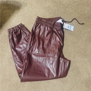 New Nine West Maroon Red Faux Leather Jogger Pants size XL